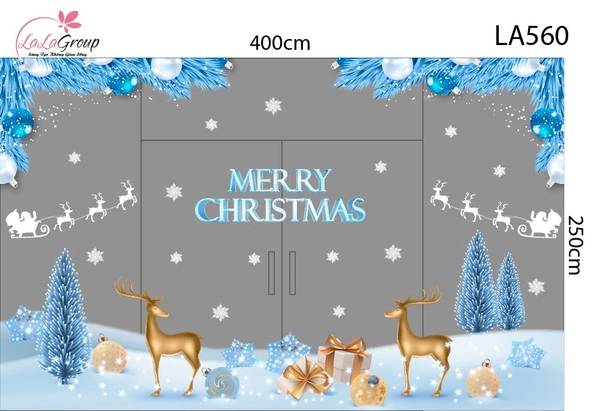 Combo Decal Nguyên Tấm Trang Trí Noel Tuần Lộc Và Cây Thông Tone Xanh Băng Tuyết