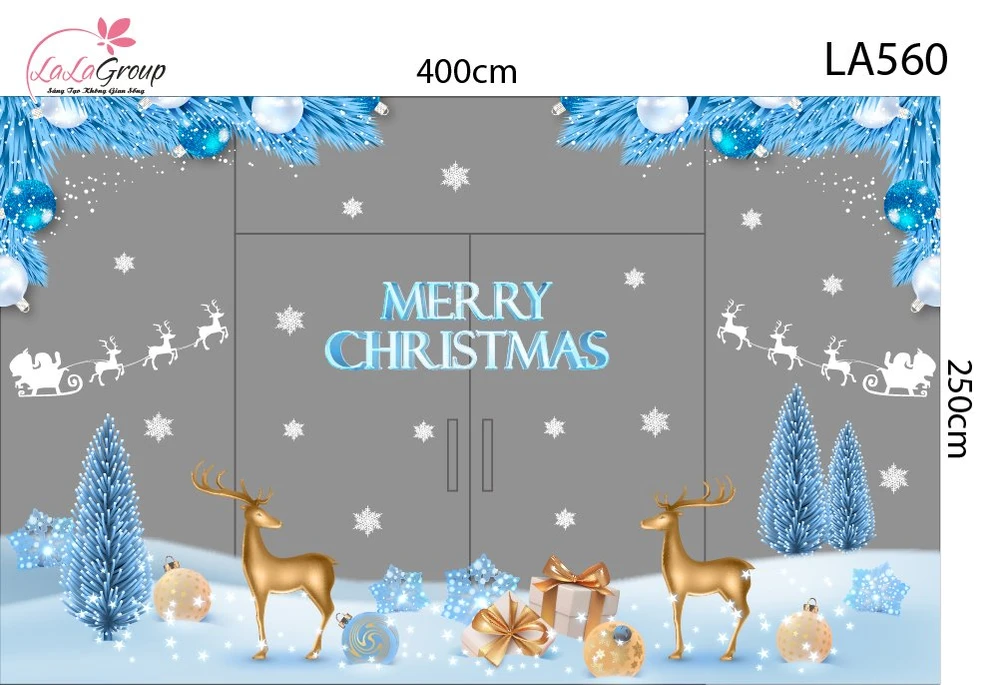 Combo Decal Nguyên Tấm Trang Trí Noel Tuần Lộc Và Cây Thông Tone Xanh Băng Tuyết