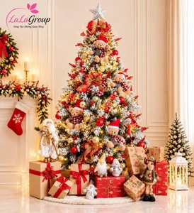 Cây Thông Noel Phủ Tuyết 2m1 Full Phụ Kiện Gấu Đón Giáng Sinh