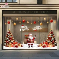 Combo Decal Nguyên Tấm Trang Trí Noel Ông Già Noel Và Cây Thông Tone Đỏ