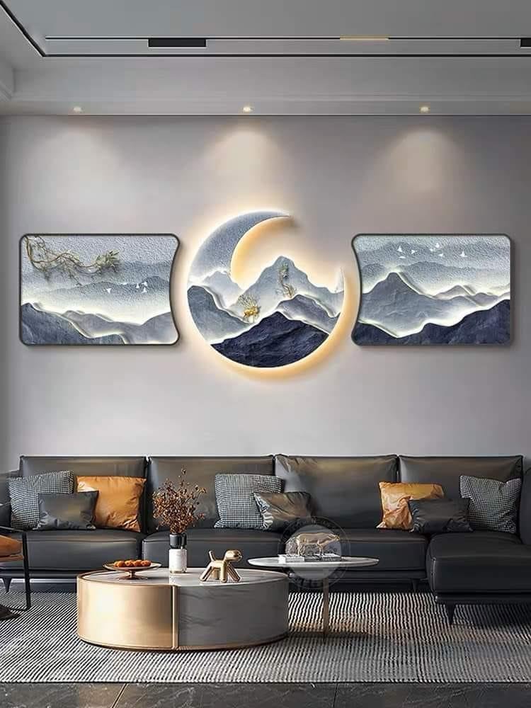 Tranh Đèn Led Tráng Gương Pha Lê Hươu Vàng Tài Lộc