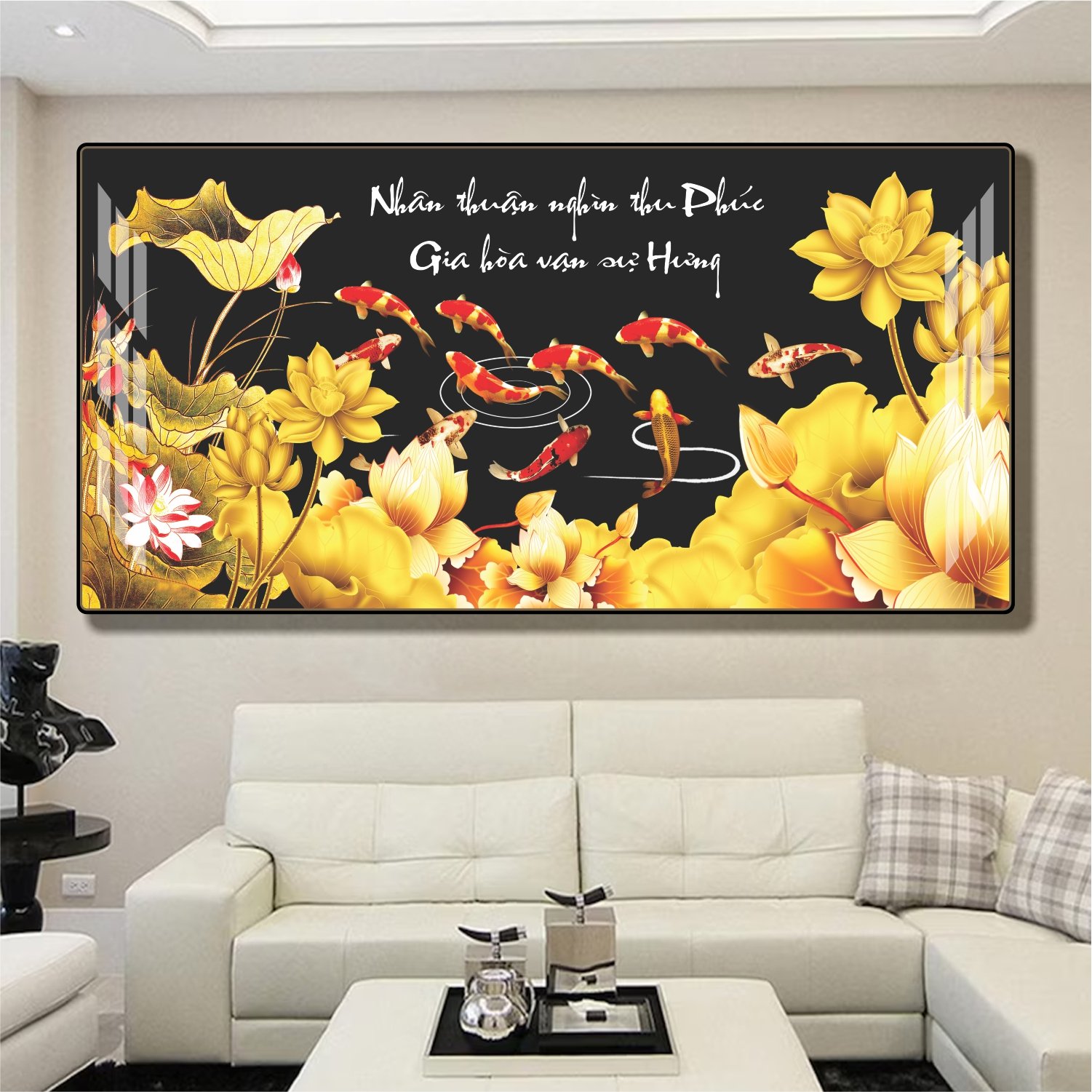 Tranh treo tường cửu ngư quần hội decor phòng khách phong thủy mẫu 857