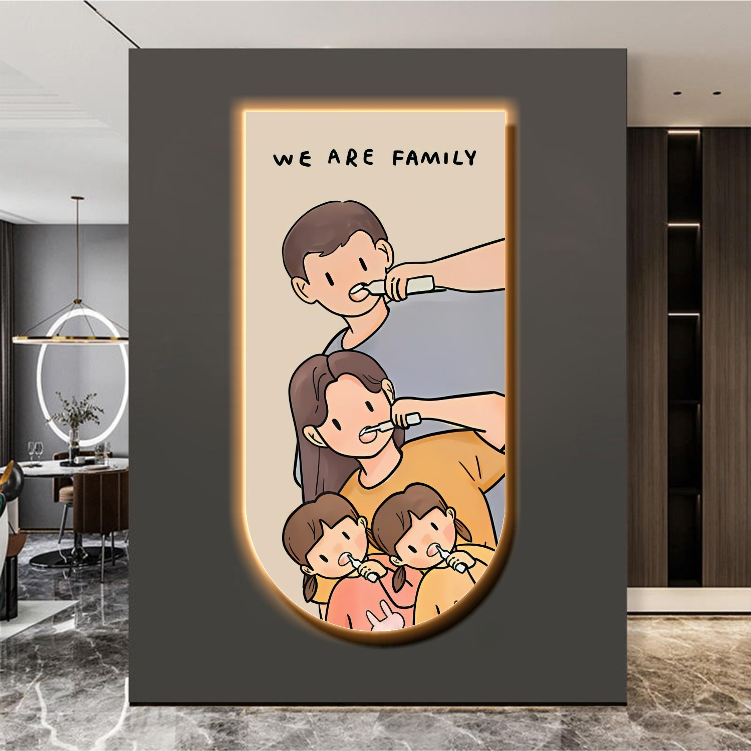 Tranh Đèn Led Tráng Gương UV Treo Tường Gia Đình Nhỏ Hạnh Phúc