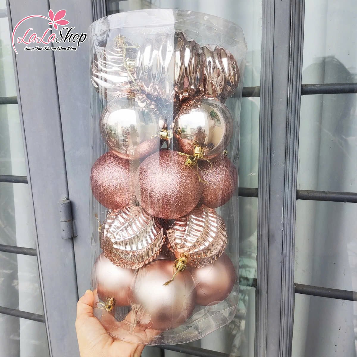 Hộp 20 quả châu 8cm họa tiết đủ loại nhiều màu trang trí noel