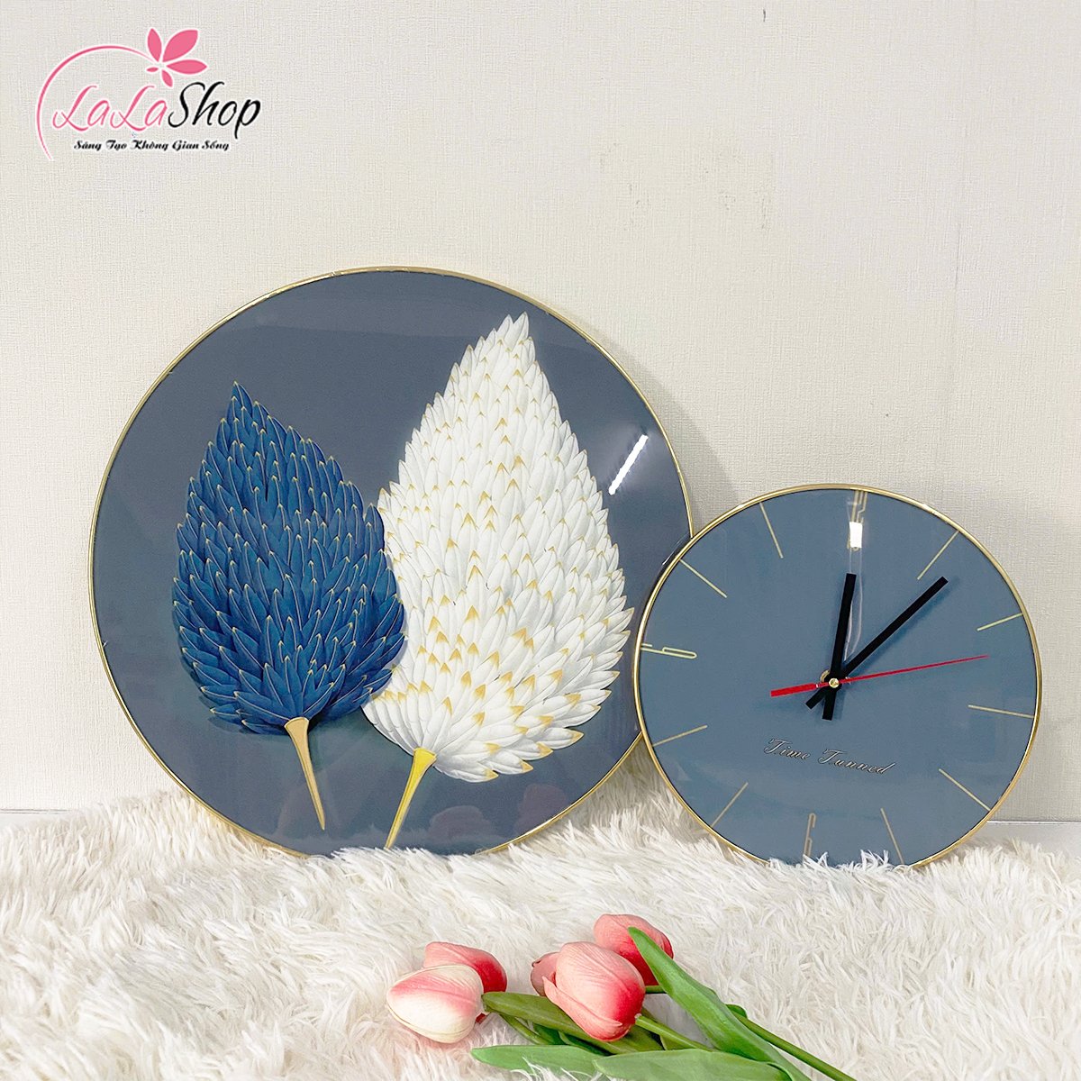 Tranh Đồng Hồ Treo Tường Quạt Lông Vũ Nghệ Thuật