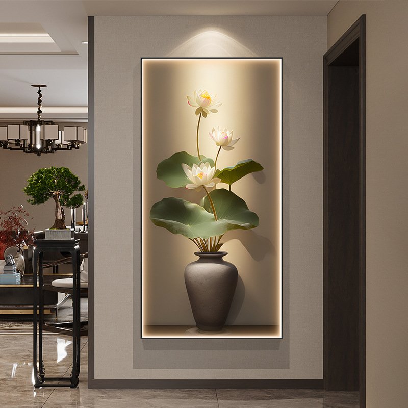 Tranh đèn led pha lê cao cấp hoa sen thanh tịnh