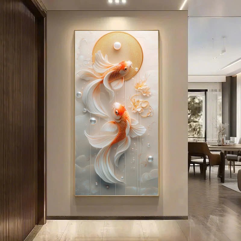 Tranh Tráng Gương Treo Tường 1 Tấm Nghệ Thuật Song Ngư Phú Quý