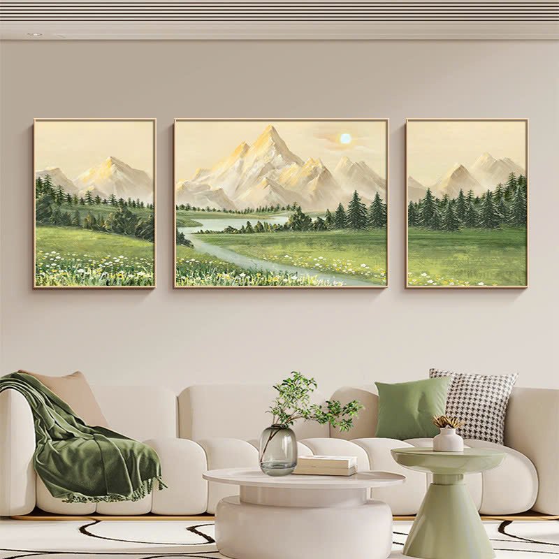 Tranh Treo Tường Phong Cảnh Nghệ Thuật Bình Minh Và Núi Non Yên Bình