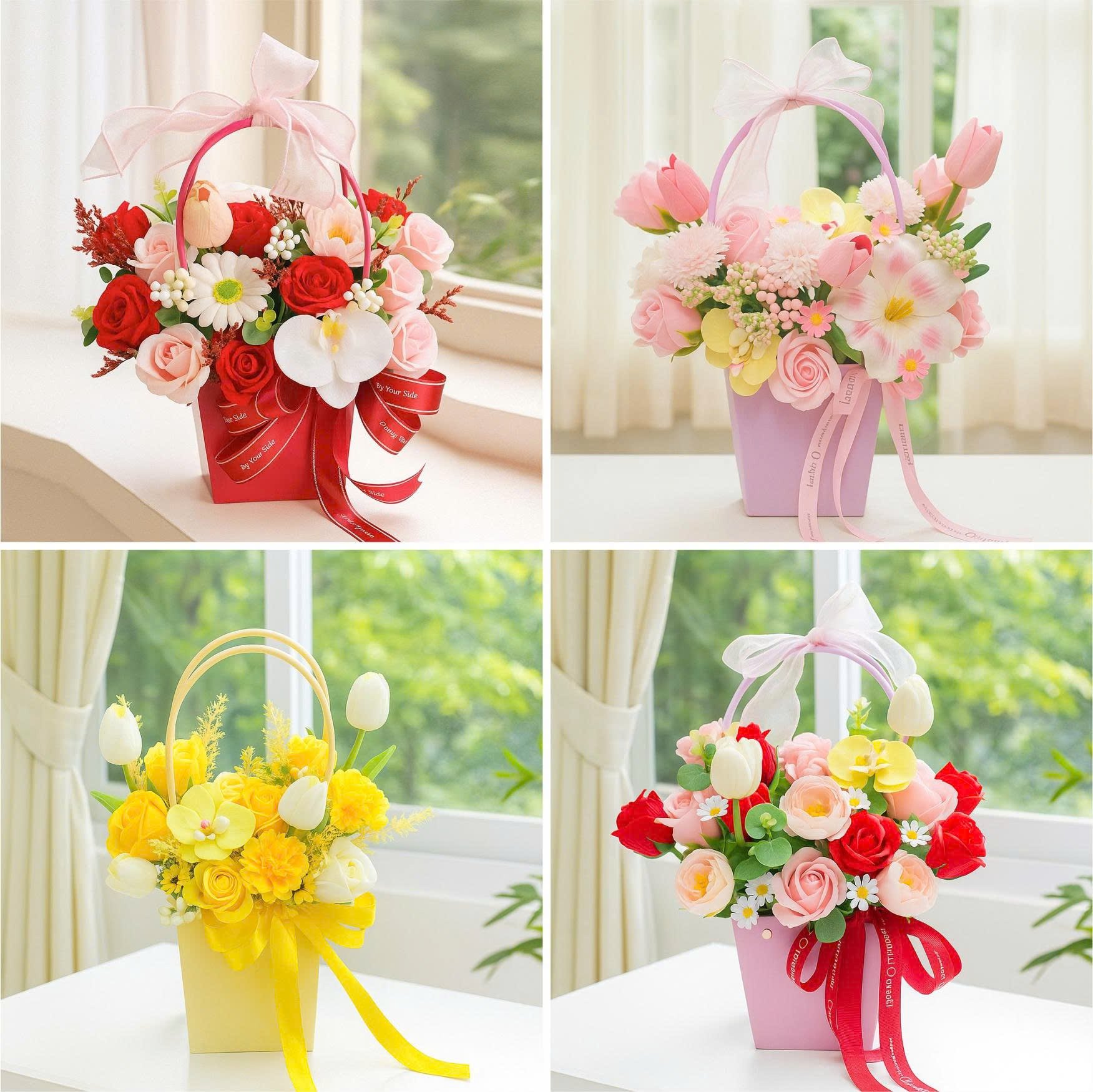 Giỏ hoa hồng sáp thơm mix nhiều loại hoa rực rỡ sắc màu