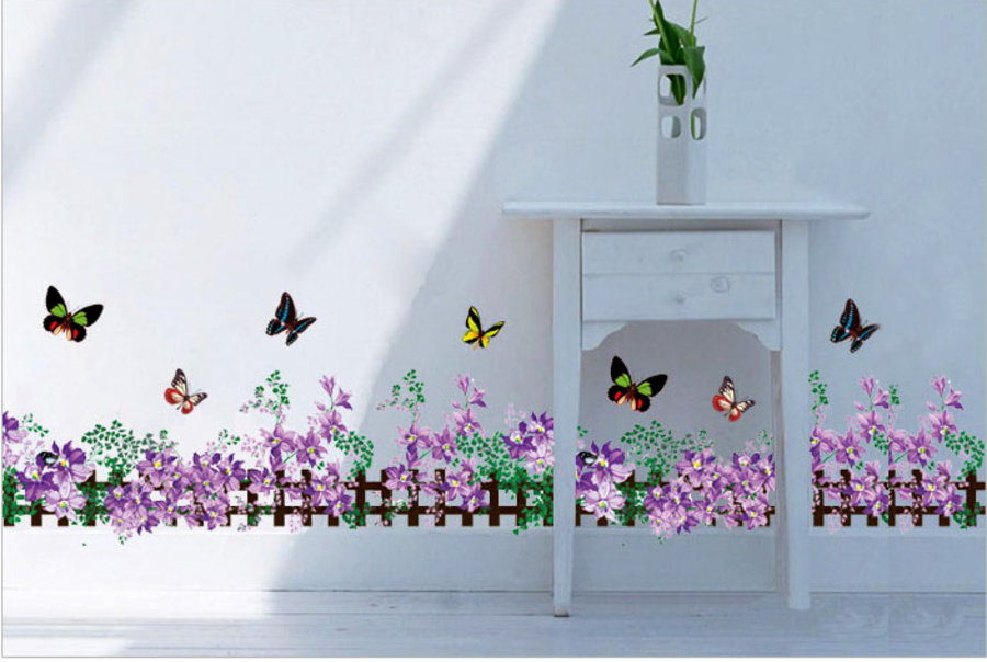 Decal dán chân tường hoa tím