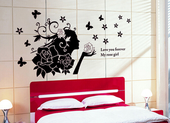 Decal dán tường cô gái hoa hồng
