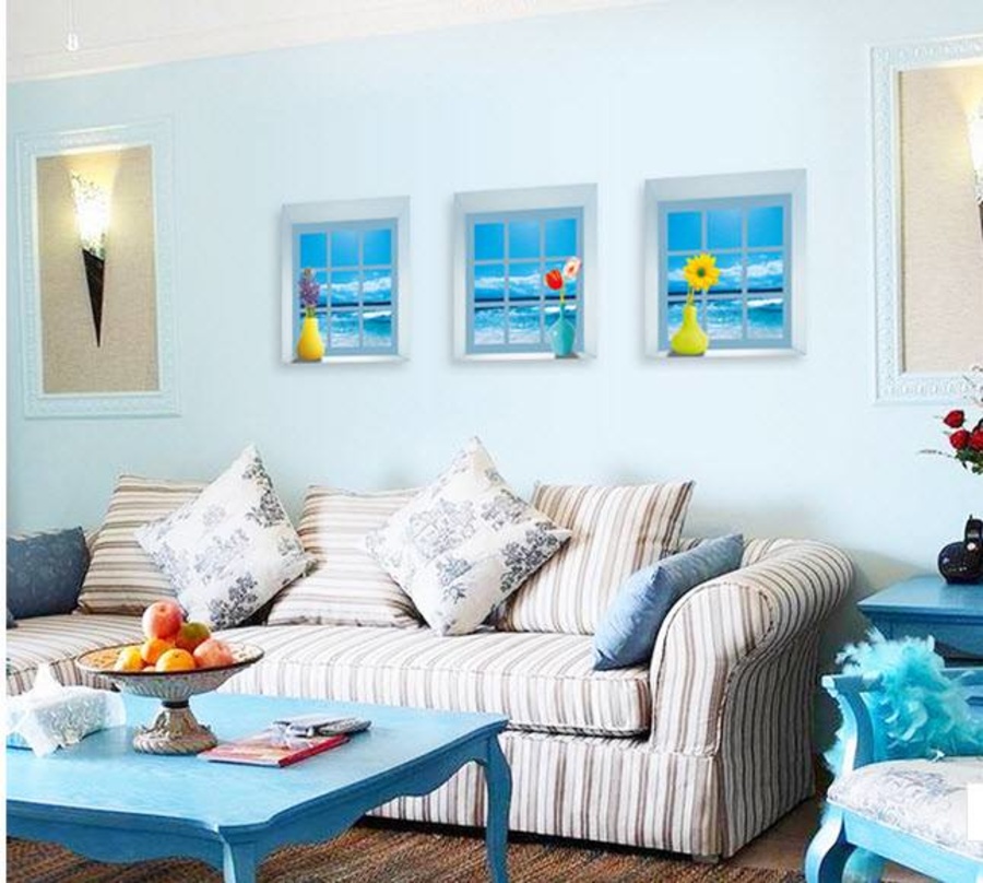 Bộ 3 tranh phong thủy cửa sổ biển