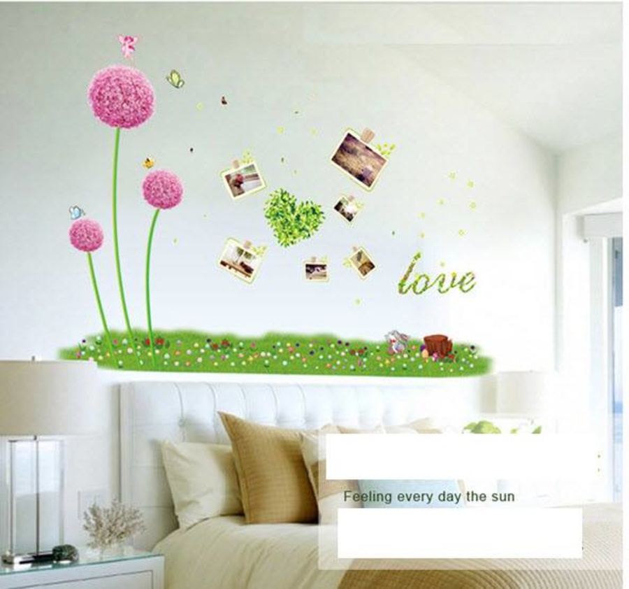 Combo (tú cầu hồng dạ quang +chữ love dạ quang + chân tường hoa cỏ 3)