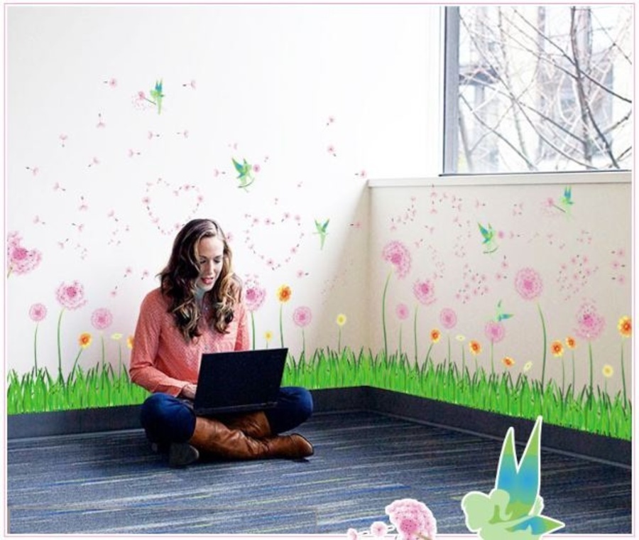 Decal dán chân tường bồ công anh hồng