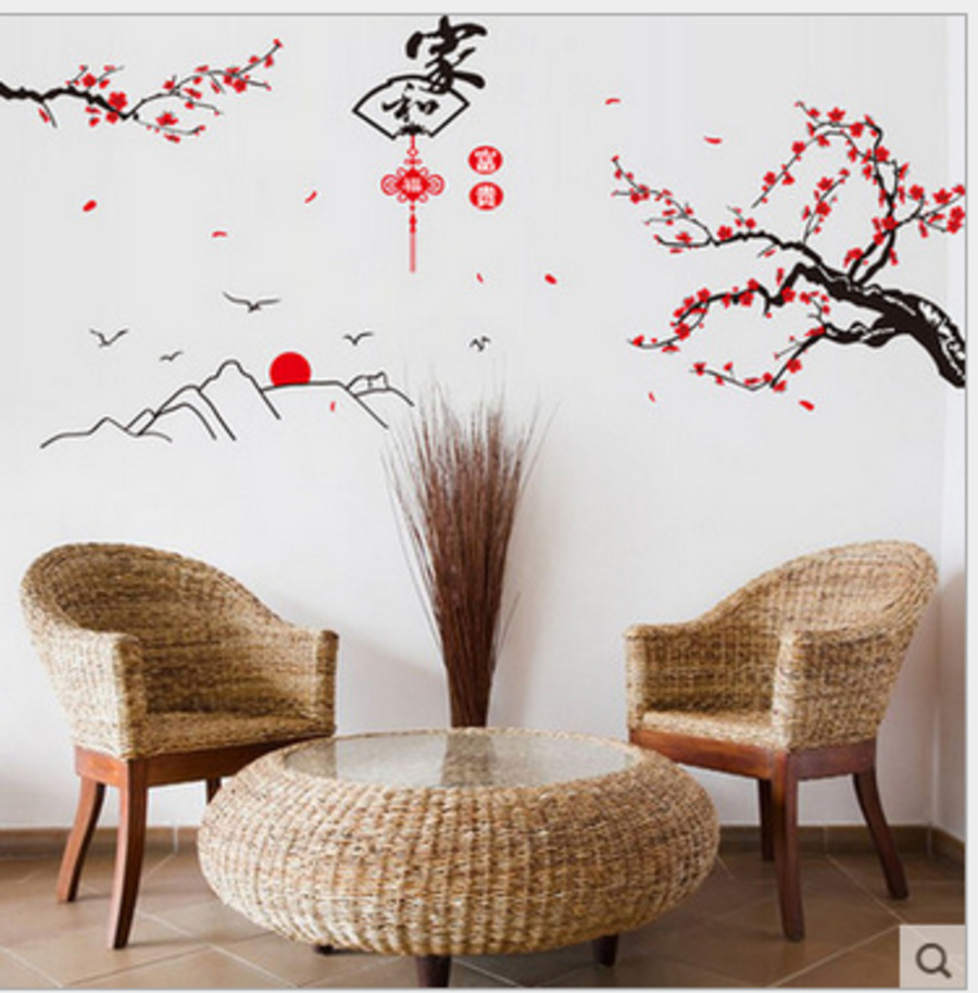 Decal tết dán tường Núi đào tiên