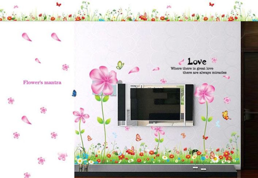 Combo vườn hoa hồng (hoa 5 cánh hồng + chân tường hoa và bướm 1)