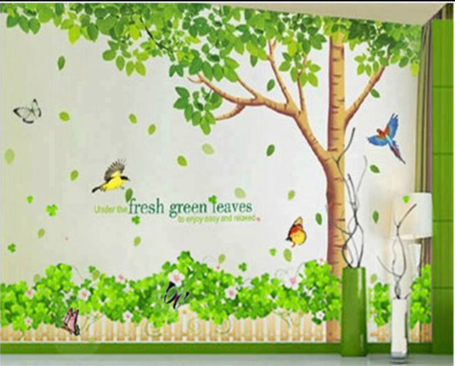 Combo Decal cây bóng mát   chân tường xanh lá