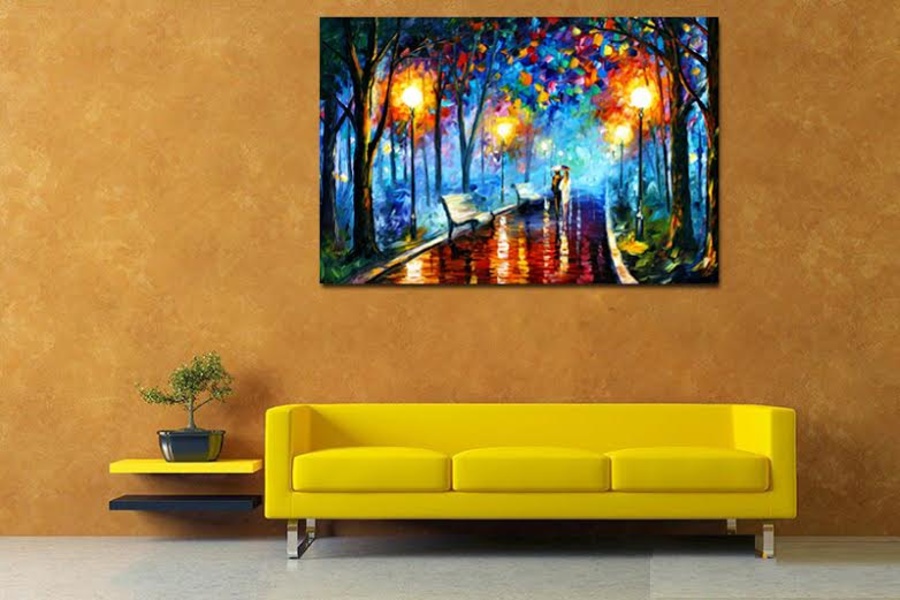 Tranh nghệ thuật trừu tượng sơn dầu đường đêm