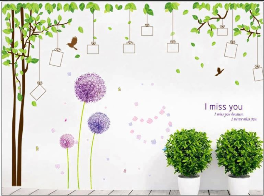 Decal dán tường combo Decal Cây photo 2   tú cầu tím 3