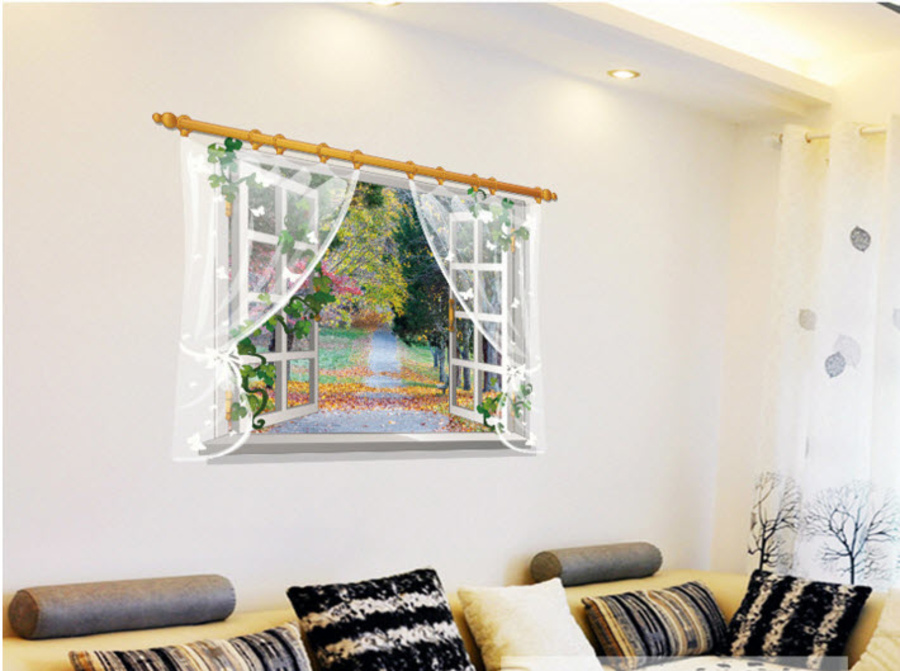 Decal Cửa sổ con đường mùa xuân