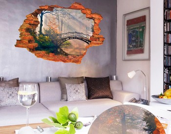 Decal hiệu ứng 3D cây cầu mùa thu 