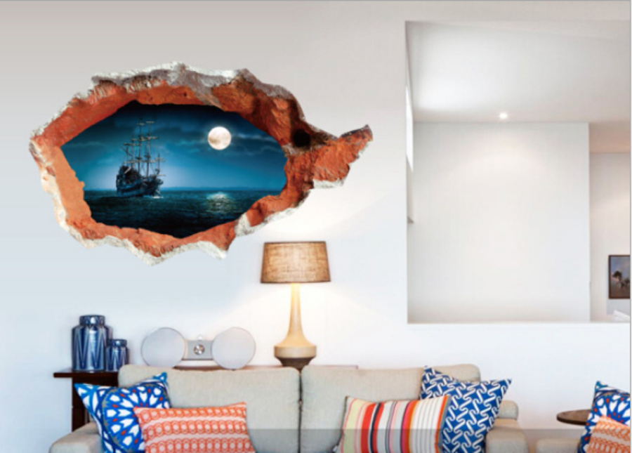 Decal hiệu ứng 3D tàu dưới trăng