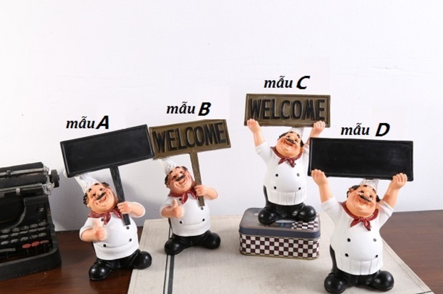 Tượng đầu bếp cầm bảng welcome