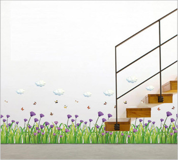 Decal chân tường hoa cúc tím