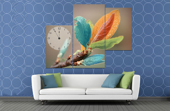 Tranh đồng hồ lá sắc màu cách điệu