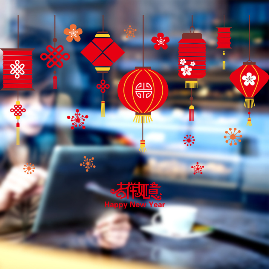 Decal tết các lồng đèn đỏ