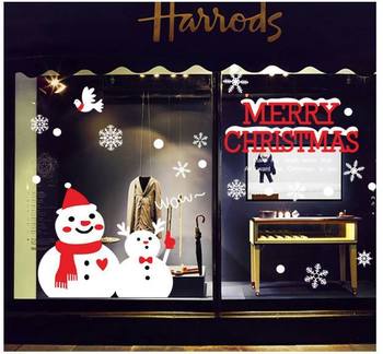 Decal tĩnh điện 2 mặt trang trí noel cặp đôi người tuyết và chữ merry christmas (nền trắng đục)