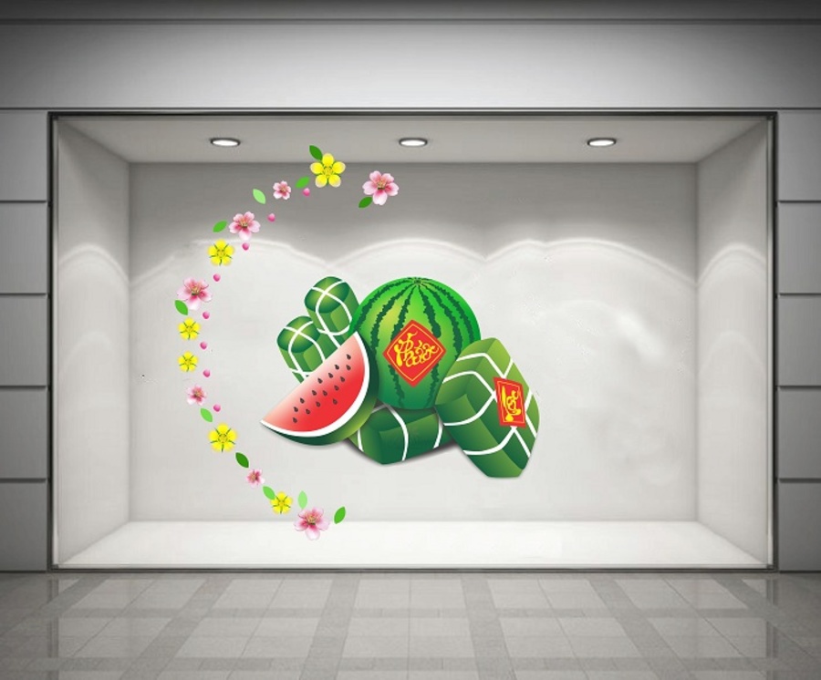 Decal Dưa Hấu Đỏ Và Bánh Chưng Xanh