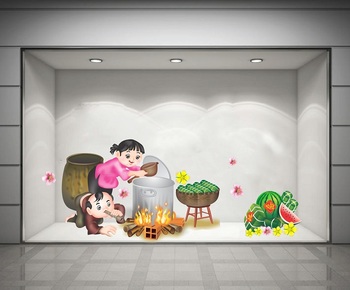 Decal bé nấu bánh chưng tết 2