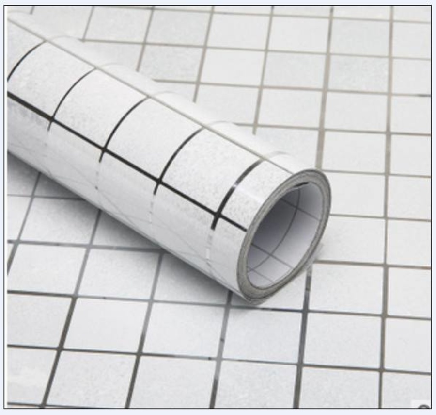 Decal dán bếp họa tiết ô vuông trắng