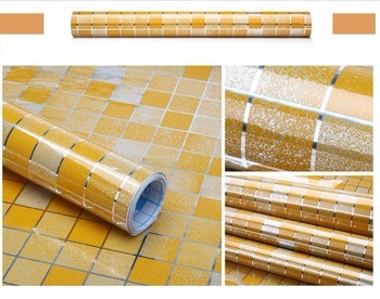 Decal dán bếp họa tiết ô vuông vàng