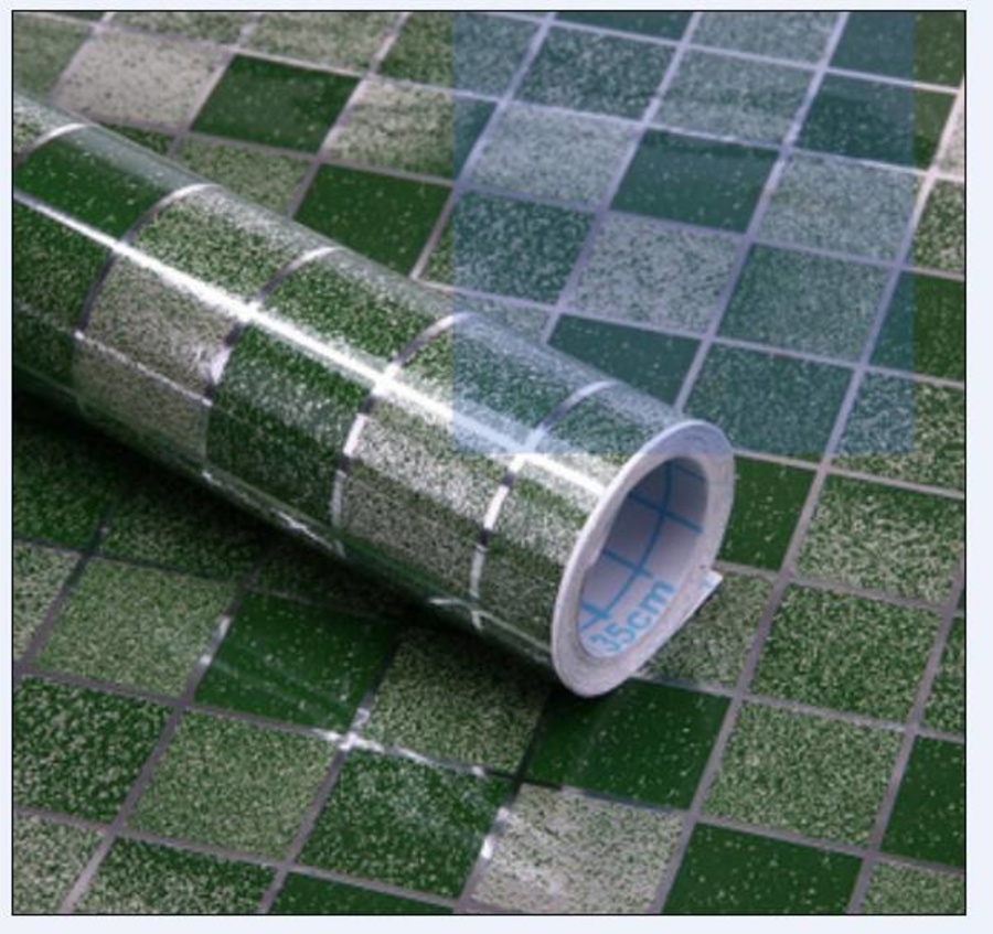 Decal dán bếp họa tiết ô vuông xanh 2