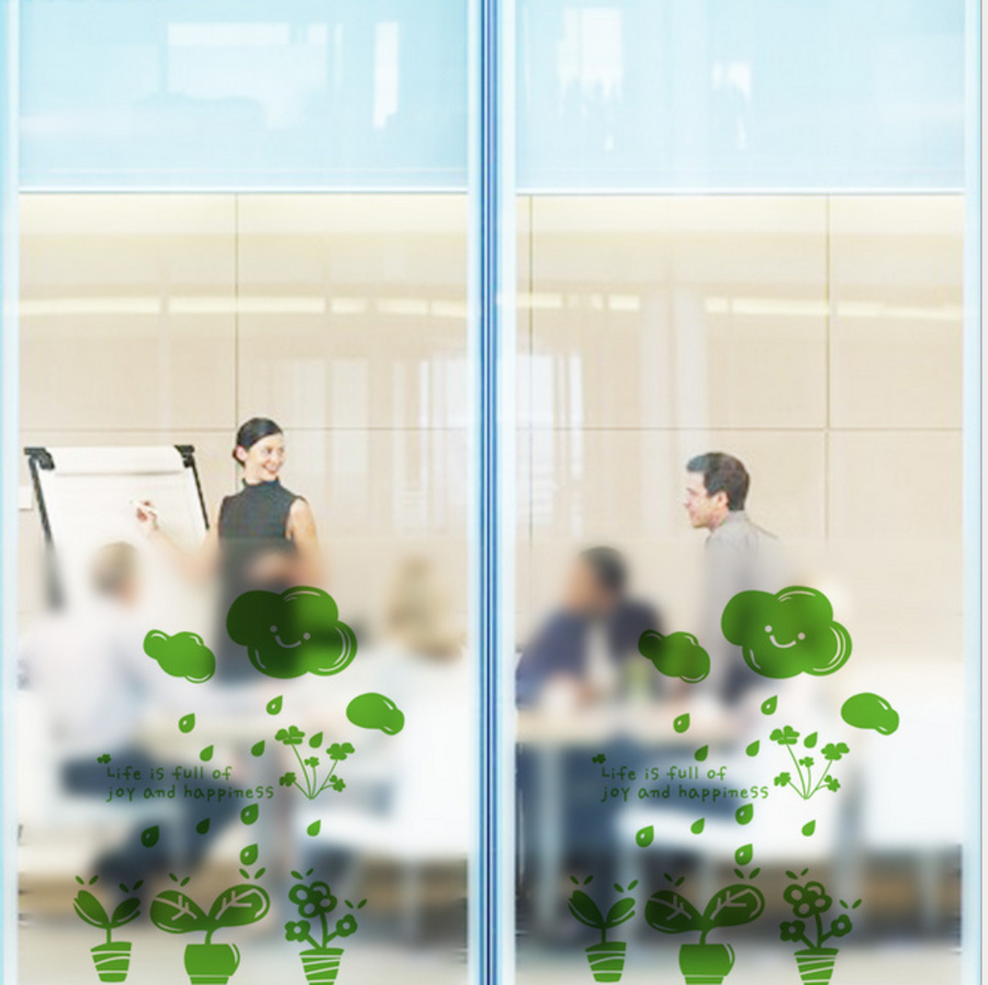 Decal kính mờ 3 chậu cây 2