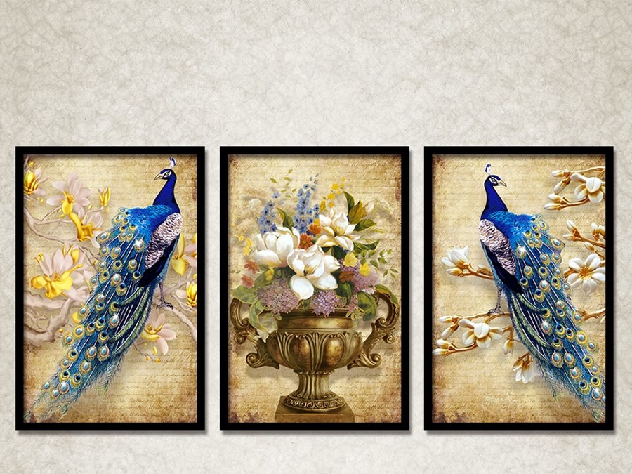 Tranh treo tường nghệ thuật chim công khoe sắc 5