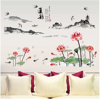 Decal đầm sen thủy mặc