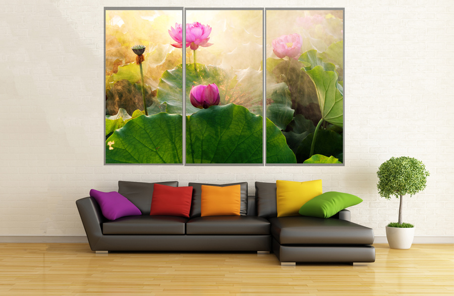 Tranh treo tường đầm sen size 3 tấm