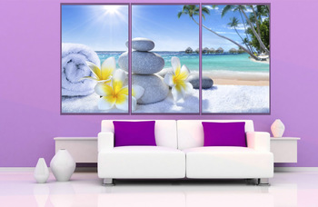 Tranh treo tường bộ 3 tấm spa thiên nhiên nhẹ nhàng