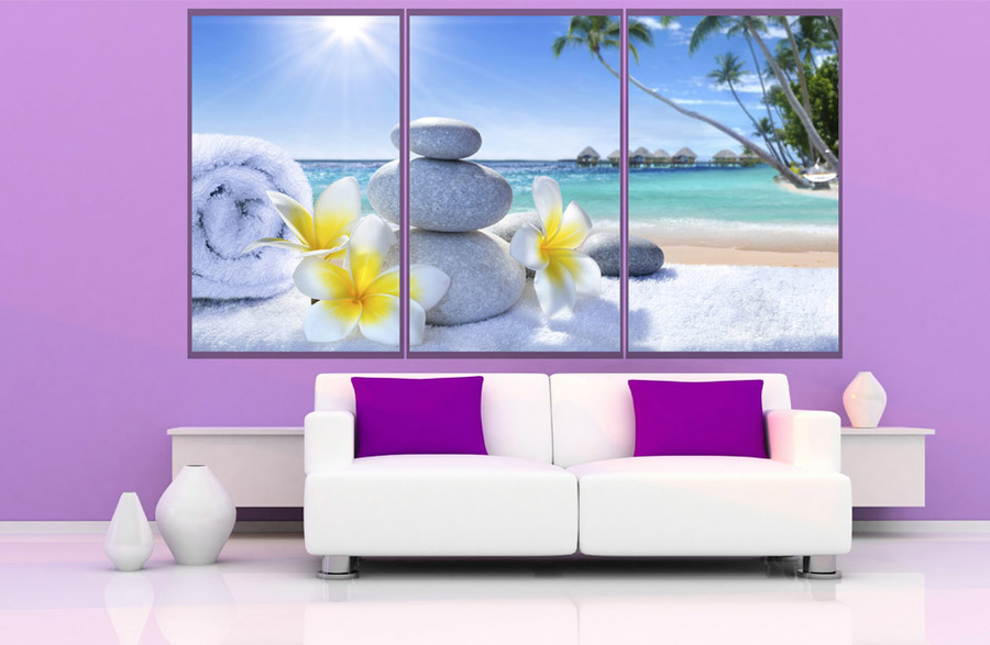 Tranh treo tường bộ 3 tấm spa thiên nhiên nhẹ nhàng
