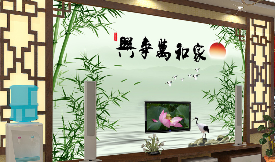 Tranh dán tường phong thủy thư pháp đàn hạc