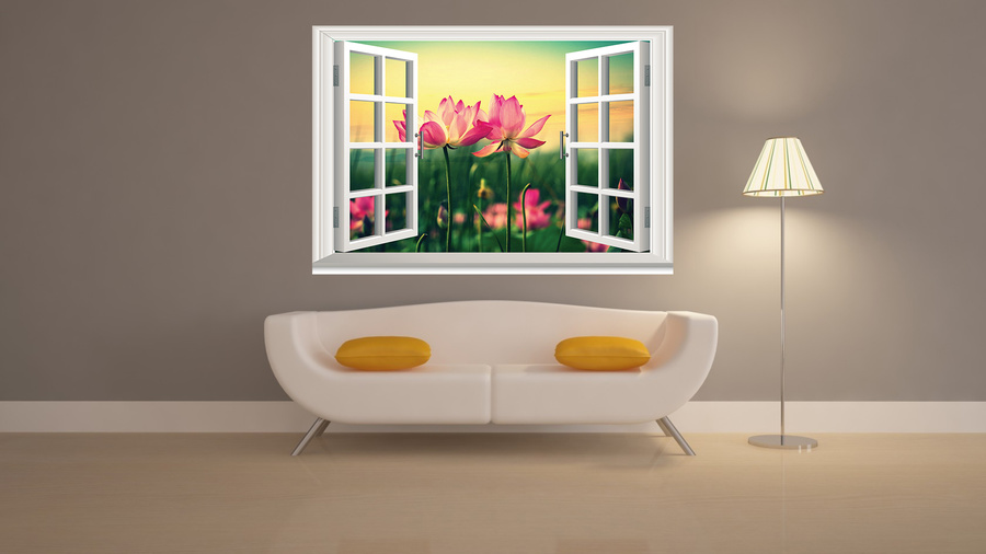 Tranh Dán Tường Cửa Sổ Hoa Sen