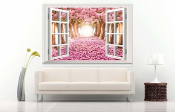 Decal Dán Tường Cửa Sổ Con Đường Hoa Đào 2