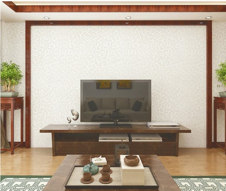 Giấy decal cuộn họa tiết lá cổ điển màu kem