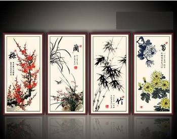 Bộ Tranh Tứ Quý Treo Phòng Khách Đào Cúc Trúc Lan 2