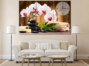 Tranh đồng hồ hoa lan trắng size 3 tấm