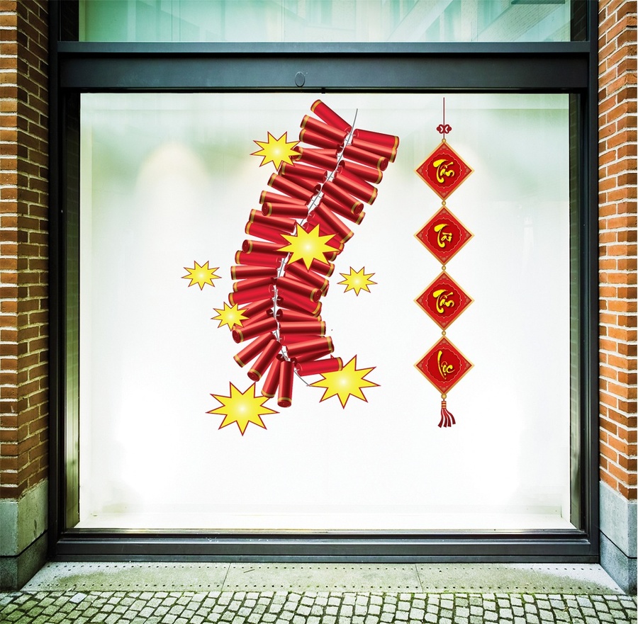 Decal tấn tài tấn lộc và pháo bông đỏ (HN)