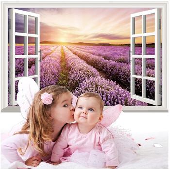 Decal cửa sổ vườn hoa tím 2